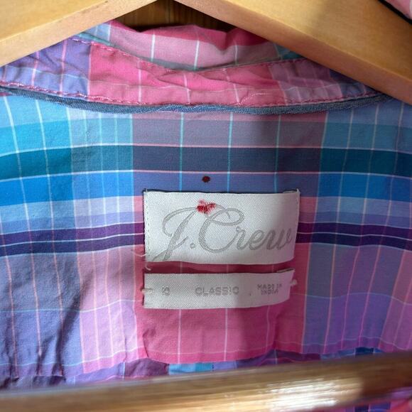 J. Crew Plaid Long Sleeve Collared Dress Womens 10 Pink Blue Preppy Professional - Picture 6 of 10